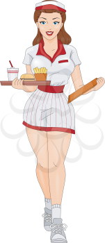 Royalty Free Clipart Image of a Pin-Up Waitress 