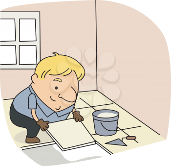 Royalty Free Clipart Image of a Man Laying Tile