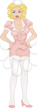 Royalty Free Clipart Image of a Pin-Up in a Nurse's Costume