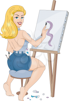 Royalty Free Clipart Image of a Pin-Up Artist