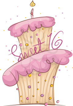 Royalty Free Clipart Image of a Sweet 16 Cake