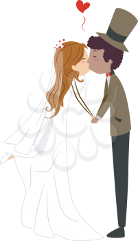 Royalty Free Clipart Image of an Interracial Couple Kissing