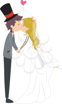 Royalty Free Clipart Image of a Bridal Couple Kissing