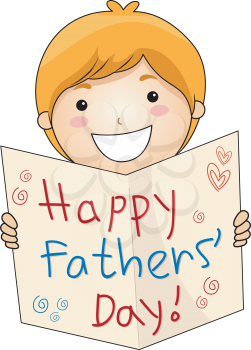 Royalty Free Clipart Image of a Child Holding a Father's Day Card