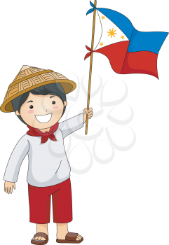 Royalty Free Clipart Image of a Child Holding a Philippine Flag