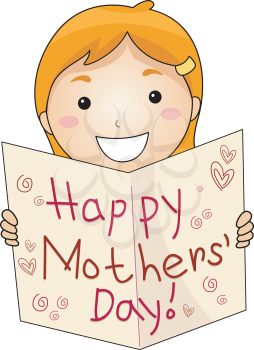 Royalty Free Clipart Image of a Child With a Mother's Day Card