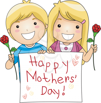 Royalty Free Clipart Image of Children With a Mother's Day Card