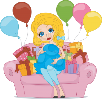 Royalty Free Clipart Image of a Pregnant Woman at Her Baby Shower