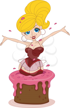 Royalty Free Clipart Image of a Girl in a Cake