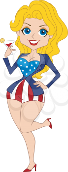 Royalty Free Clipart Image of a Pin-Up in an American Costume
