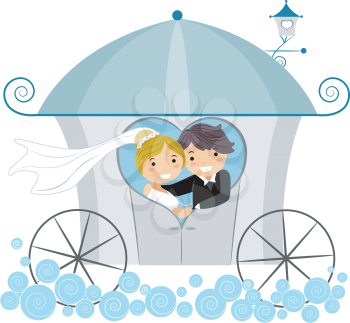 Royalty Free Clipart Image of Newlyweds in a Carriage