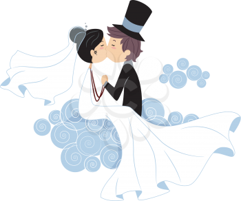 Royalty Free Clipart Image of Newylweds Kissing