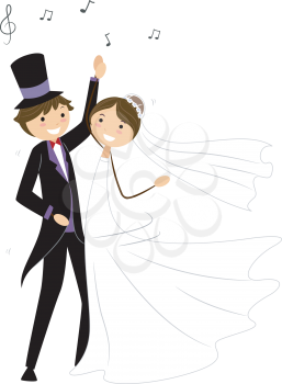 Royalty Free Clipart Image of Newlyweds Dancing