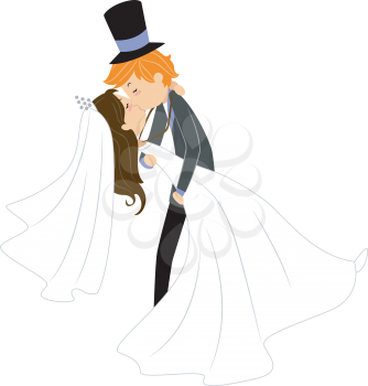 Royalty Free Clipart Image of Newlyweds Kissing