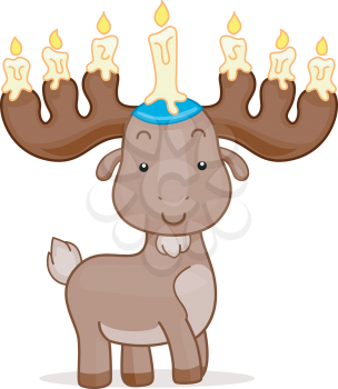 Royalty Free Clipart Image of a Deer With Candles on Its Antlers