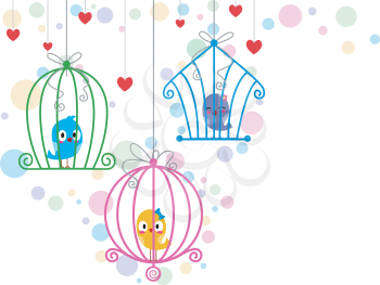 Royalty Free Clipart Image of Birds in Cages