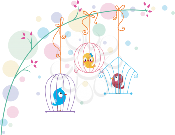Royalty Free Clipart Image of Birds in Cages