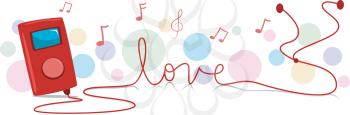 Royalty Free Clipart Image of a Music Player With the Cord Spelling Love