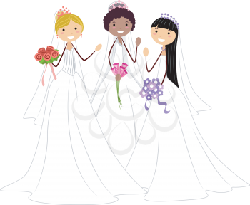Royalty Free Clipart Image of Brides of Different Races