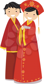 Royalty Free Clipart Image of Chinese Newlyweds
