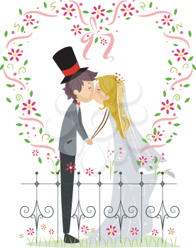 Royalty Free Clipart Image of a Couple Kissing the Garden