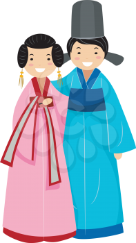 Royalty Free Clipart Image of a Newlywed Korean Couple