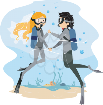Royalty Free Clipart Image of a an Underwater Wedding