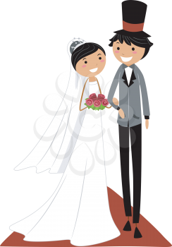 Royalty Free Clipart Image of an Asian Bridal Couple