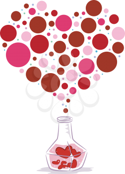 Royalty Free Clipart Image of a Bottle With a Heart Full of Spots Over Top