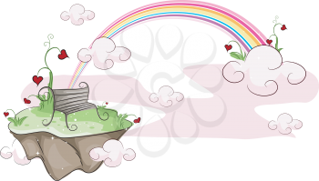 Royalty Free Clipart Image of an Island With a Rainbow