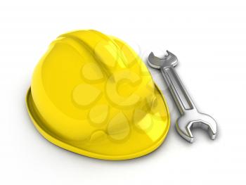 3D Illustration of a Hard Hat and Wrench