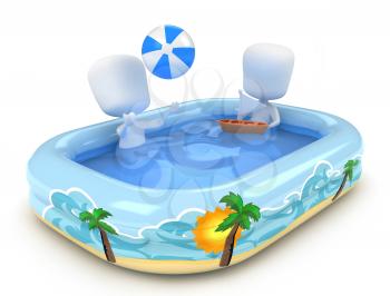 3D Illustration of Kids playing in a Pool