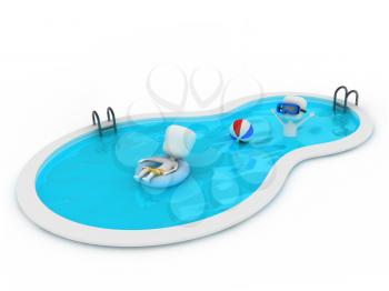 3D Illustration of Kids in the Pool