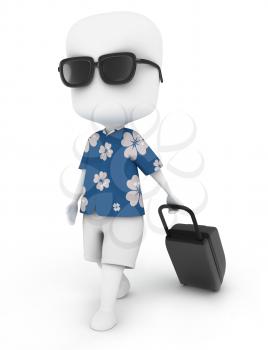 3D Illustration of a Man Traveling in Summer Outfit