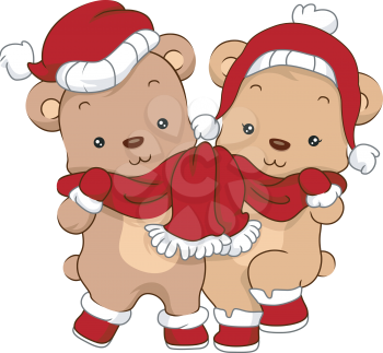 Illustration of a Cute Pair of Bears Wearing Christmas Costumes