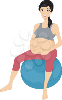 Illustration of a Woman Sitting on an Exercise Ball