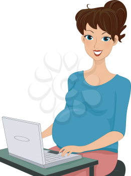 Illustration of a Pregnant Woman Using a Laptop