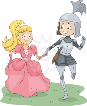 Illustration of a Knight and Princess Running Away
