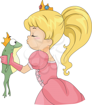 Illustration of a Princess About to Kiss a Frog