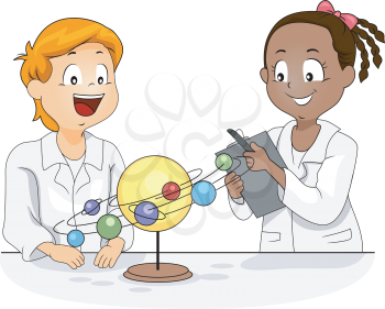 Illustration of Kids Studying a Solar System Model
