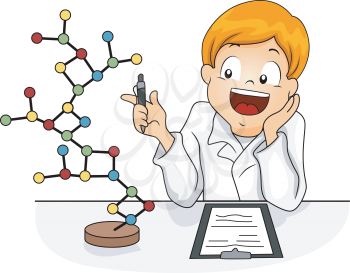 Illustration of a Kid Studying a Molecule Model