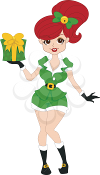 Illustration of a Pinup Girl Dressed as an Elf