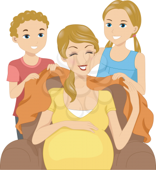 Illustration of Kids Giving Their Mom a Blanket