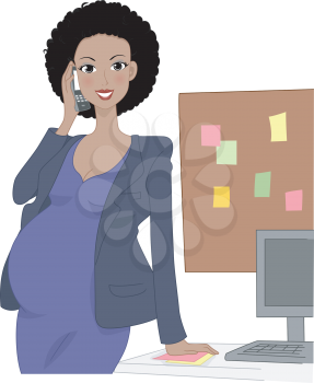 Illustration of a Pregnant Office Worker Talking on the Phone