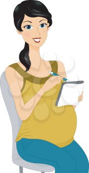 Illustration of a Pregnant Woman Doing Some Planning