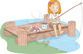 Illustration of a Kid Fishing