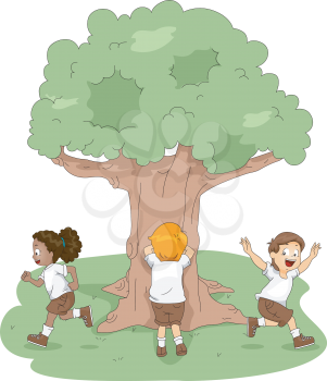 Illustration of Kids Playing Hide and Seek at Camp