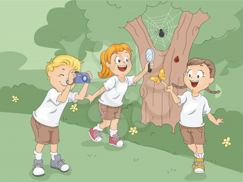 Illustration of Kids Exploring a Camp