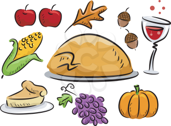 Icon Illustration Featuring Thanksgiving Related Items