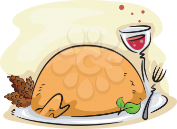 Doodle Illustration Featuring a Thanksgiving Meal
